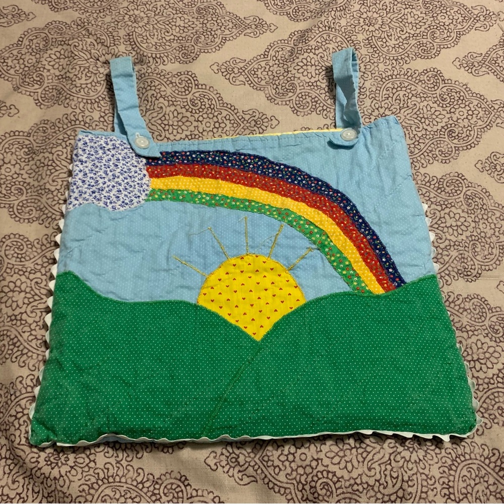 Vintage Hand Crafted quilted stroller/crib bag rainbows and sunshine boho